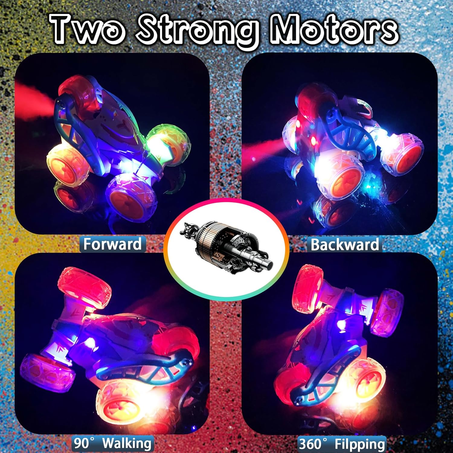 YUAN PLAN Coche de control remoto para niños, auto de acrobacias RC giratorio de 360 , mini auto RC 2.4GHz 4WD de carreras con luces coloridas e