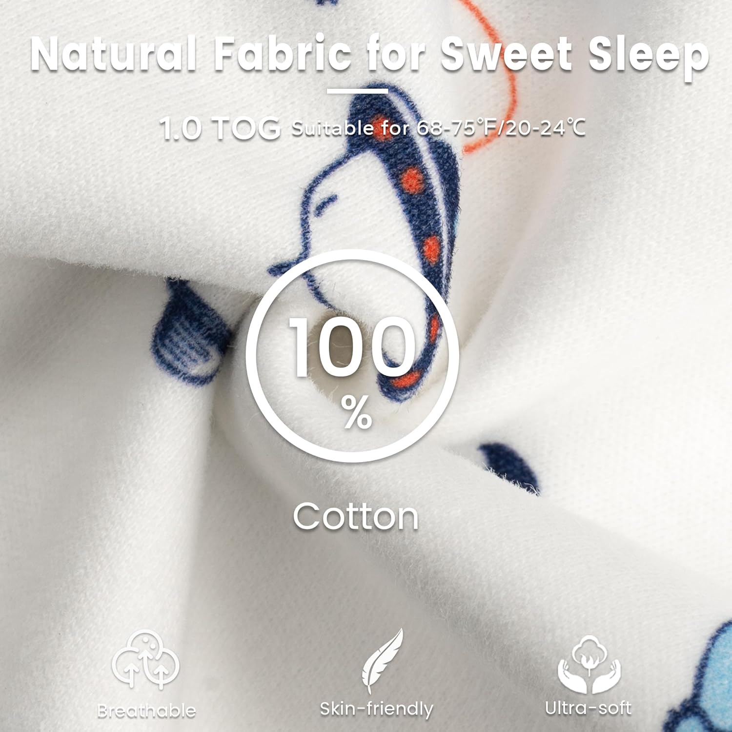 ZIGJOY Shark-Fin – Manta de transición para bebé, saco de dormir de 1.0 tog para bebé de 6 a 9 meses, 100% algodón, ligera, de transición con