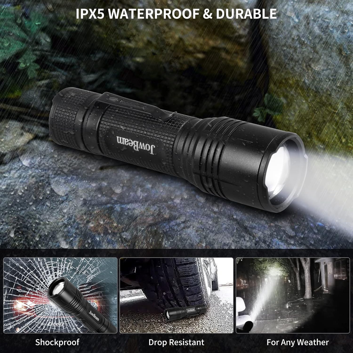 Paquete de 2 linterna LED brillante de 650 lúmenes, compacta, táctica, 5 modos, zoomable, resistente al agua para exteriores y emergencias