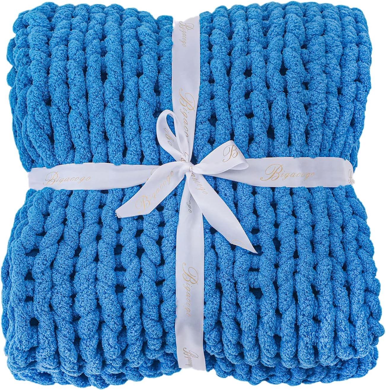 Bigacogo Manta de punto grueso de 51 x 63 pulgadas, manta de felpilla 100% tejida a mano, manta grande de punto trenzado suave y grueso, manta