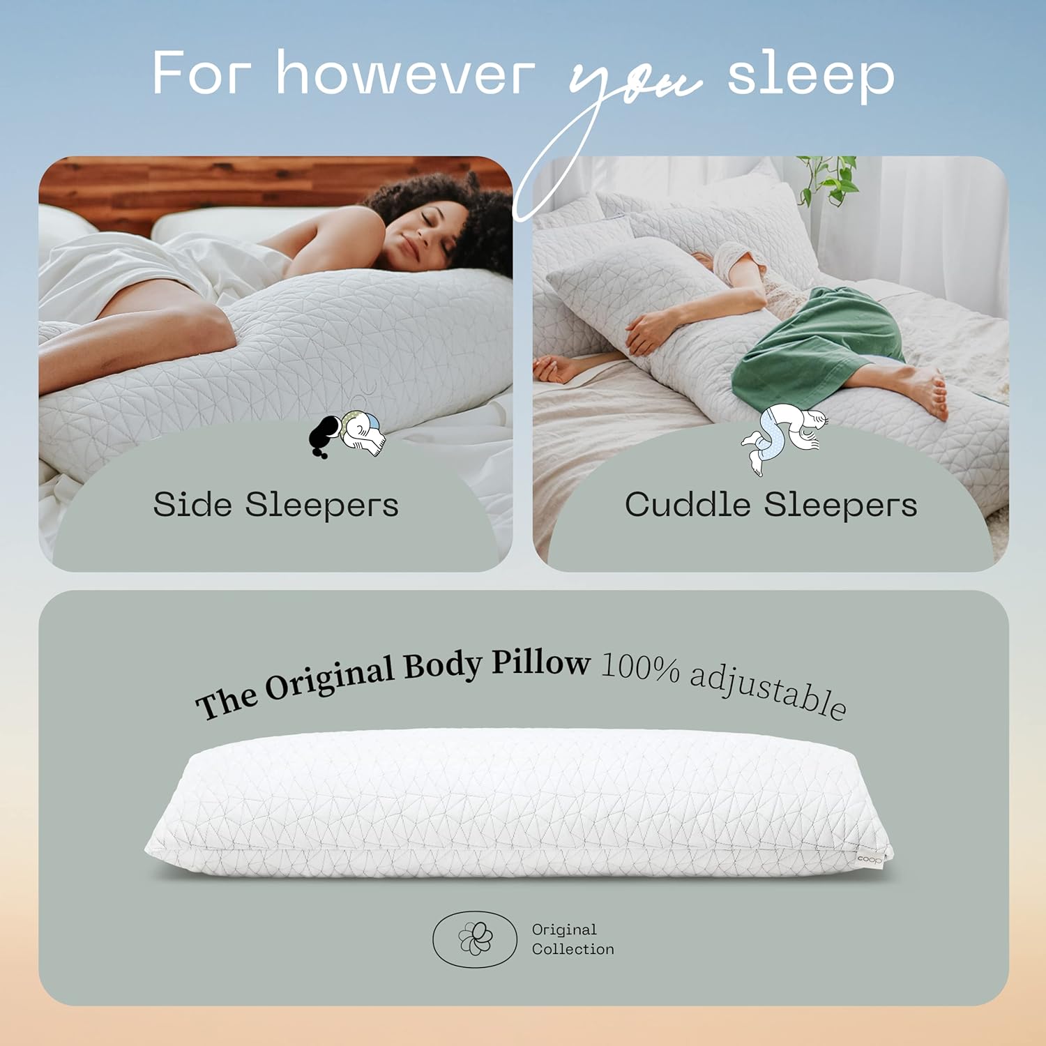 Coop Eden King & Body Pillow Bundle, el juego incluye (1) almohada Eden King y (1) almohada corporal