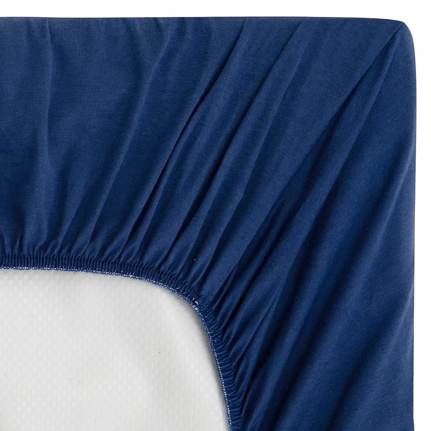 TILLYOU Juego de fundas para cambiador en material de jersey suave, se adapta a almohadillas contorneadas de 32″34×16″ para bebés, azul marino y