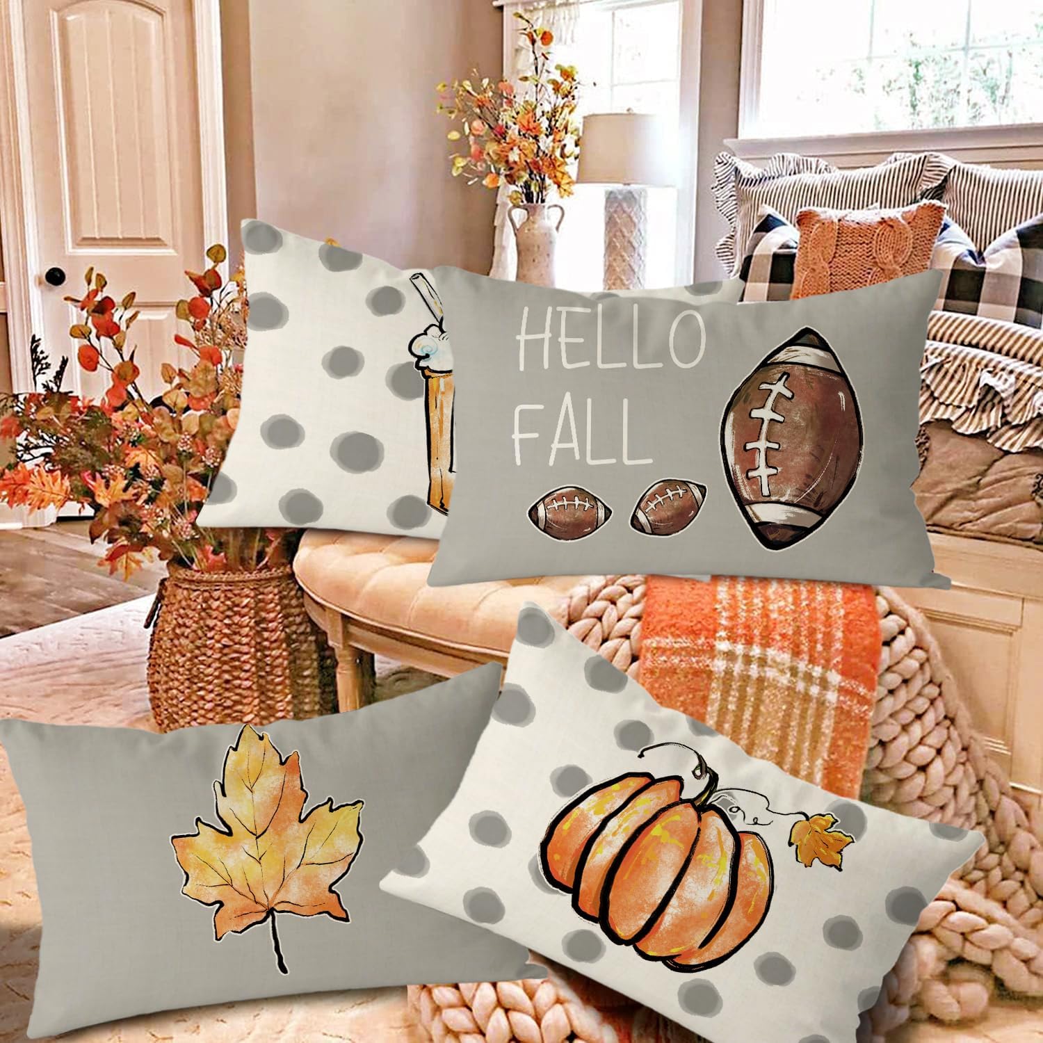 GAGEC Juego de 4 fundas de almohada de otoño de 20 x 12 pulgadas, diseño de calabaza, hojas de arce, decoración del hogar, sofá, dormitorio,
