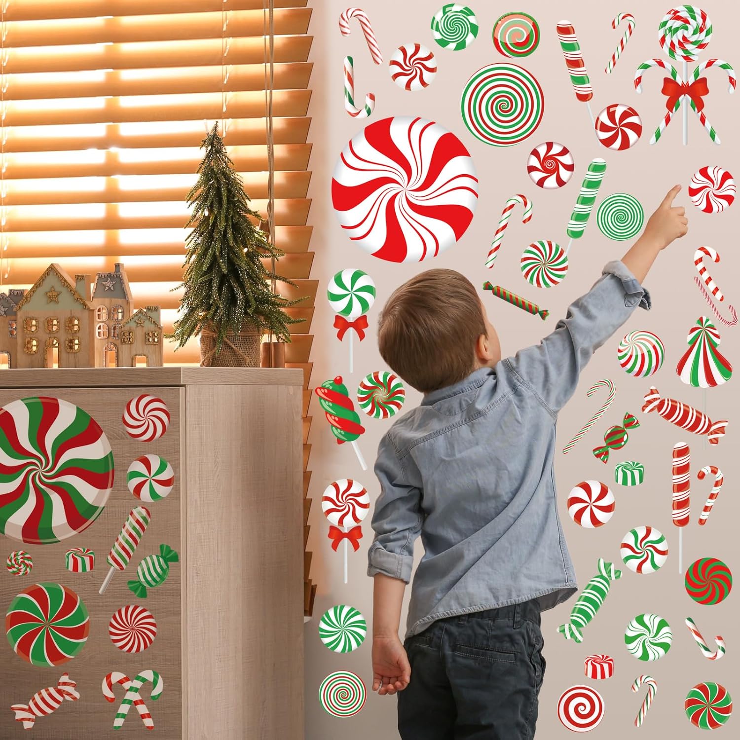 4 hojas de calcomanías de pared de Navidad, calcomanías de decoración de Navidad, decoraciones de Navidad extraíbles, decoración interior del hogar