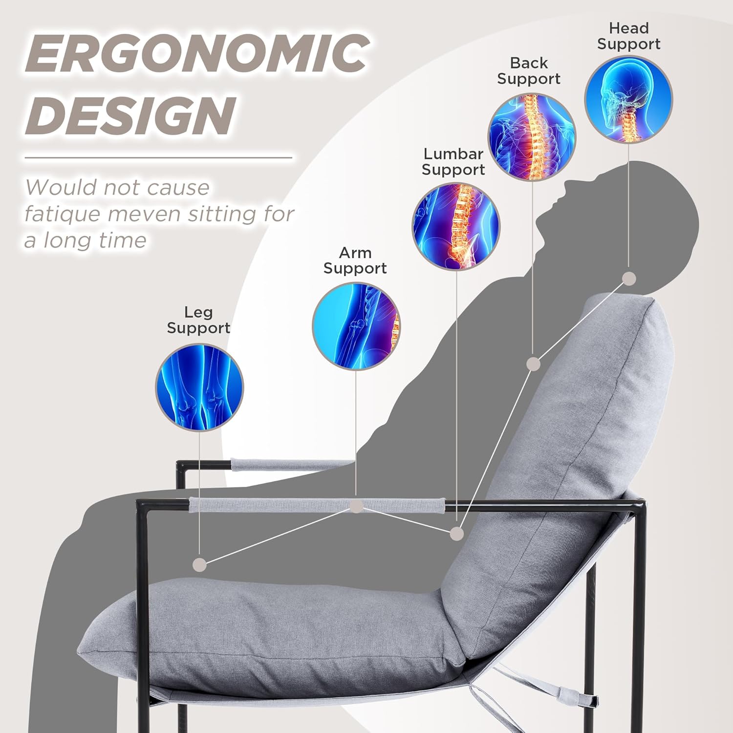 Silla decorativa moderna de mediados de siglo, sillón de acero, silla de tela para sala de estar, dormitorio, oficina en casa en tapicería de