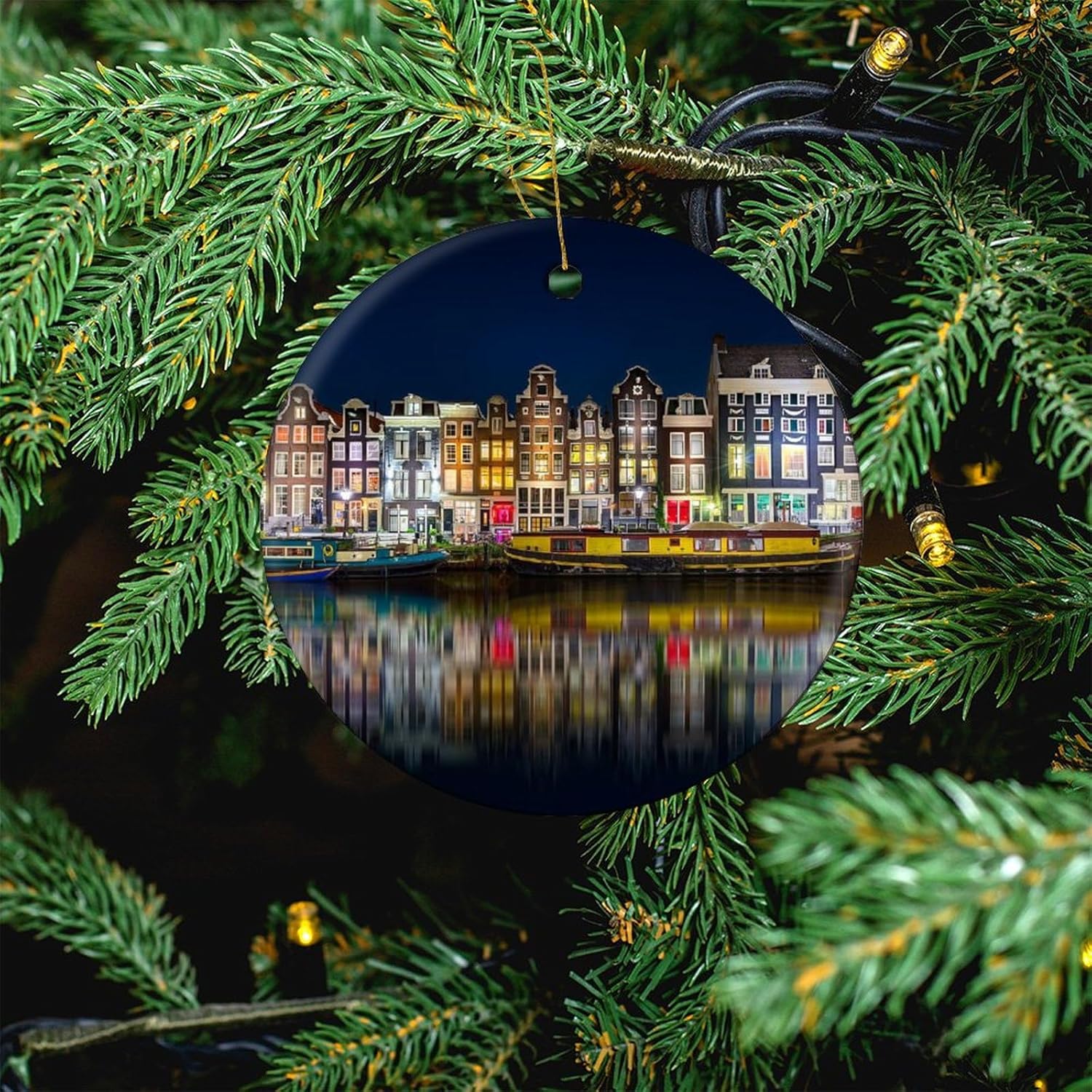 Adornos de Navidad Amsterdam para colgar en el árbol de Navidad, adorno de porcelana de doble cara, regalo para amigostour pal