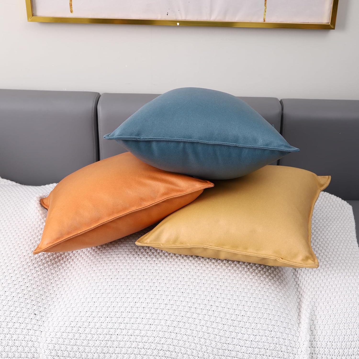 LAT – Juego de 2 fundas de almohada cuadradas impermeables de piel sintética de 18 x 18 pulgadas, para decoración moderna y sólida, para tienda,