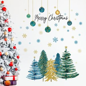 Yovkky Calcomanías de pared con diseño de árbol de Navidad, bola de Navidad de Año Nuevo, copo de nieve, estrella, decoración de dormitorio, Yovkky Calcomanías de pared con diseño de árbol de Navidad, bola de Navidad de Año Nuevo, copo de nieve, estrella, decoración de dormitorio,