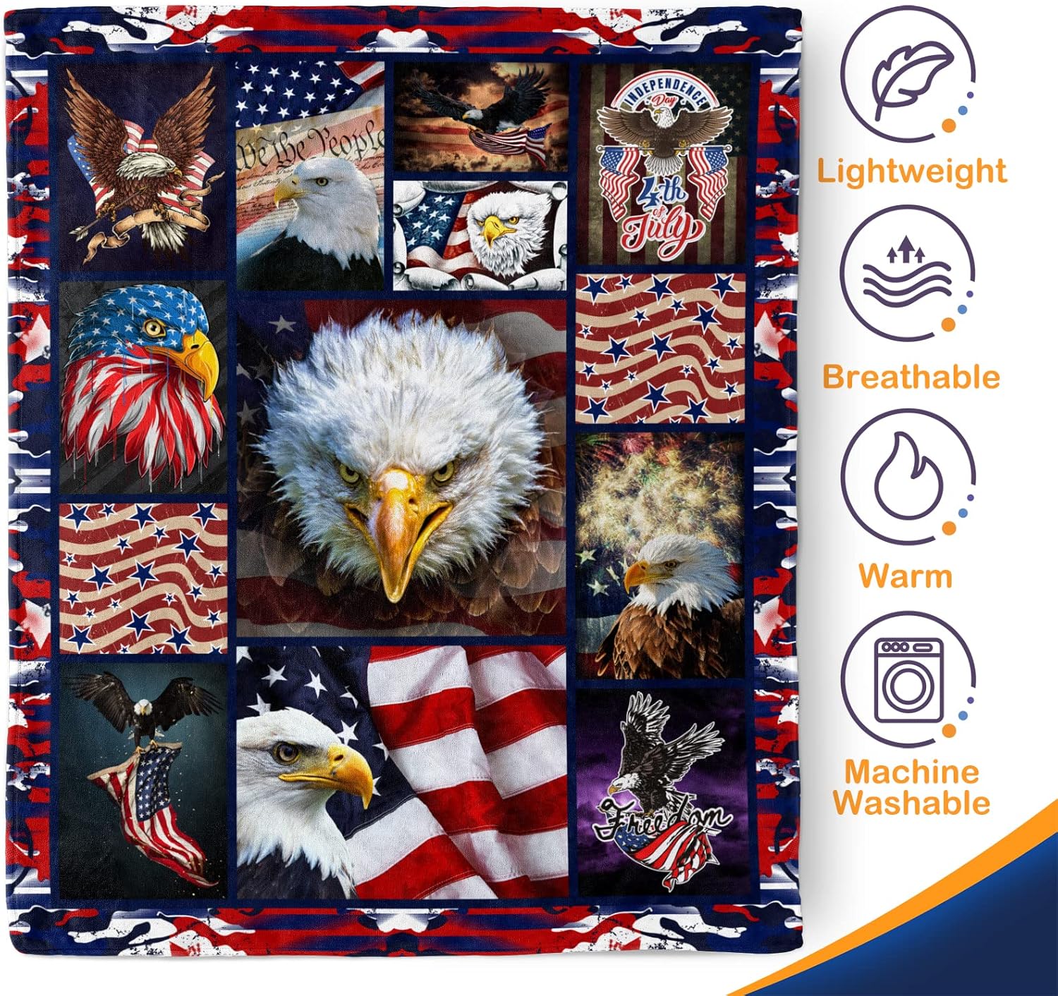 Manta con la bandera estadounidense de Texas, regalo  Manta patriótica con temática de amantes del águila calva para niños, hombres, padres,