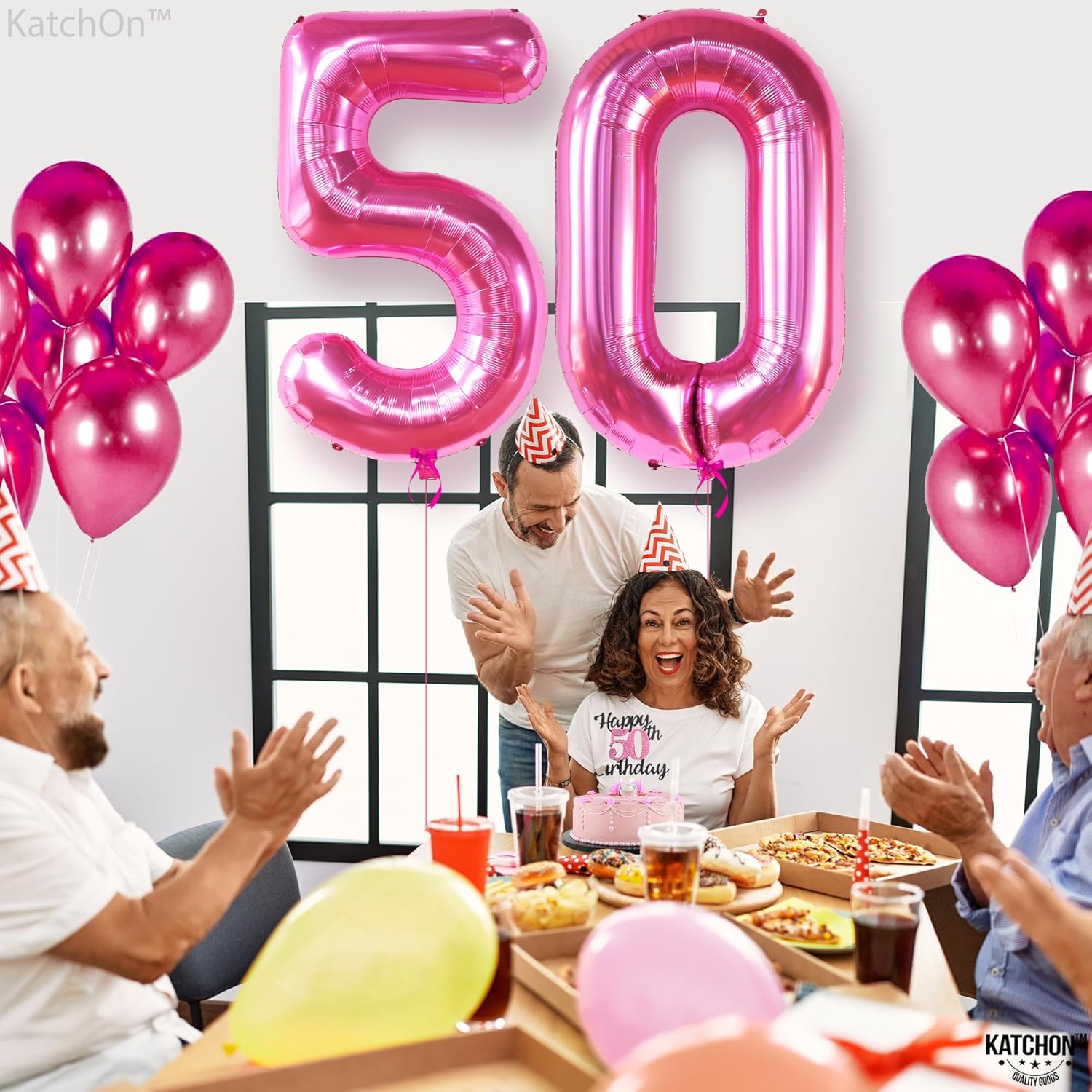 KatchOn, Globo rosa intenso del número 50, 40 pulgadas, globo rosa intenso de cumpleaños 50, decoraciones de cumpleaños 50 para mujer, globo rosa