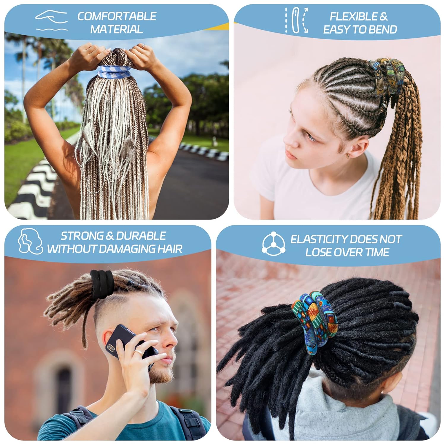 Spiral Lock Hair Tie Dreadlock Accessories – LUCHOI Bendable Loc Hair Tie Ponytail Holder, Iron Wire Long Dread Locks Hair Tie for Women Men Thick