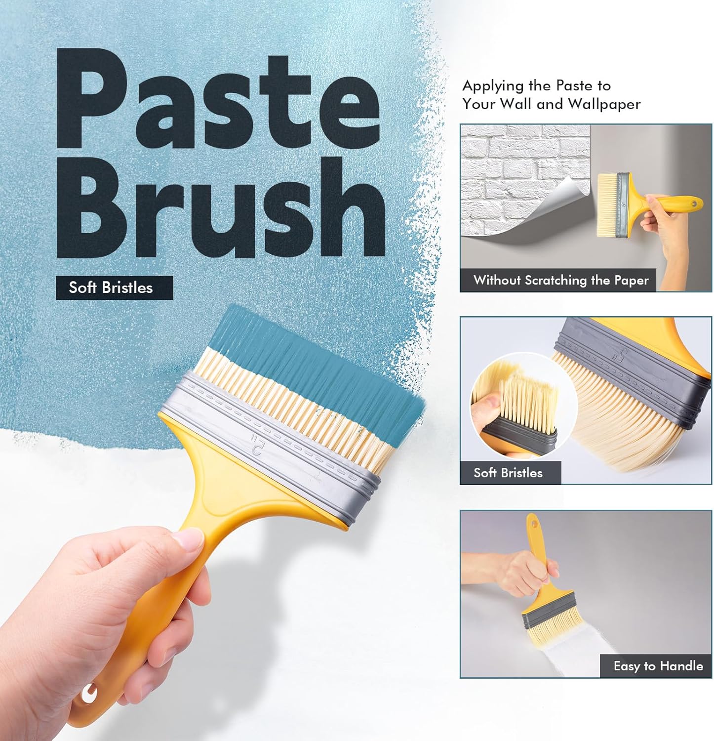 FOSHIO Kit de herramientas de alisado de papel tapiz, cepillo alisador de papel tapiz, rodillo de costura, cepillo de pasta, herramienta raspadora