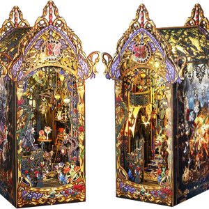 Spilay Kit de rincón de libros para bricolaje, kit de casa de muñecas en miniatura con caja de música de muebles y LED, rompecabezas de madera 3D Spilay Kit de rincón de libros para bricolaje, kit de casa de muñecas en miniatura con caja de música de muebles y LED, rompecabezas de madera 3D