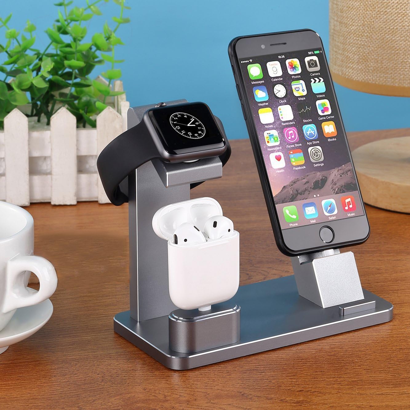 Estación de carga para Apple Watch Phone Airpods – XUNMEJ 3 en 1 de aluminio para iPhone Series 987, AirPods iPhone Series (gris)