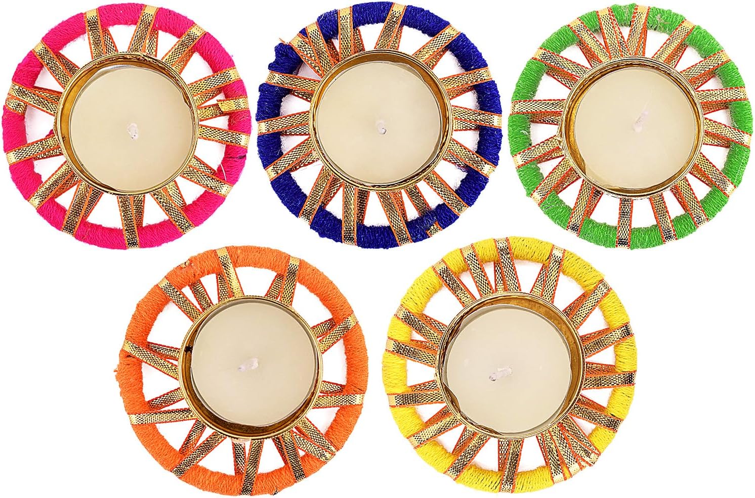 SATVIK – 4 piezas redondas de chakras de metal Dia Festive Diwali Pooja Pujan Portavelas de té Lámpara de aceite para el hogar Mandir Oficina