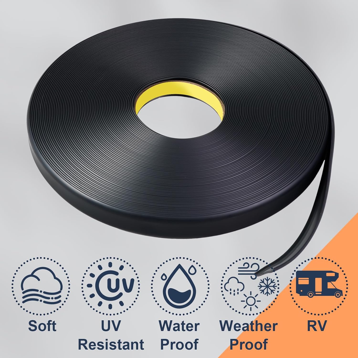 Moldura de vinilo resistente para caravana, moldura exterior de 1 pulgada, vinilo resistente a los rayos UV, accesorios para caravanas (negro)