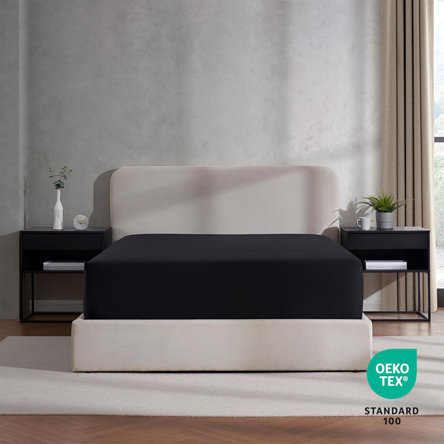 Nestl Bedding – Sábanas bajeras con bolsillo profundo de 53 cm, Microfibra, Negro, gemelo