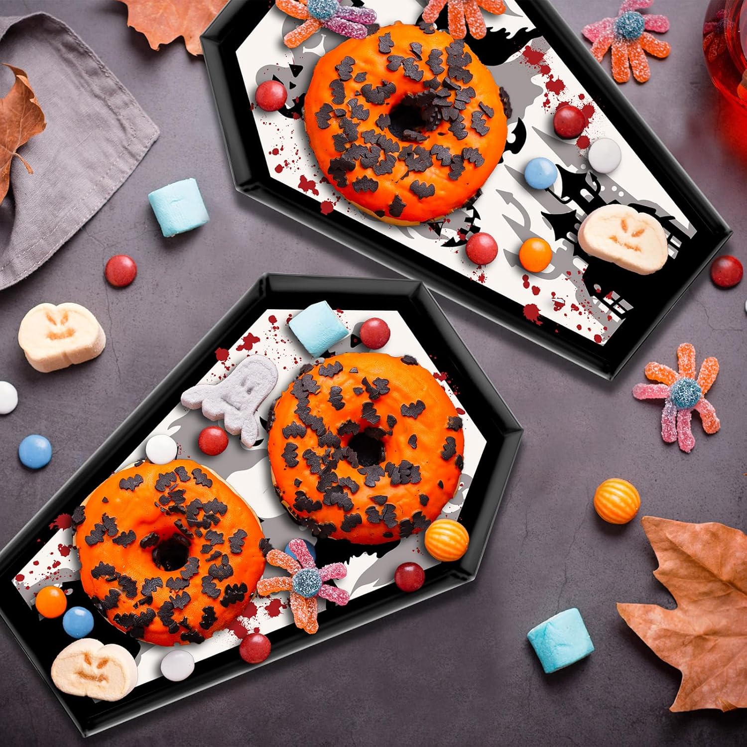 Bandeja de ataúd de papel de Halloween de 12.2 x 8.46 pulgadas, 16 piezas, estilo horrible