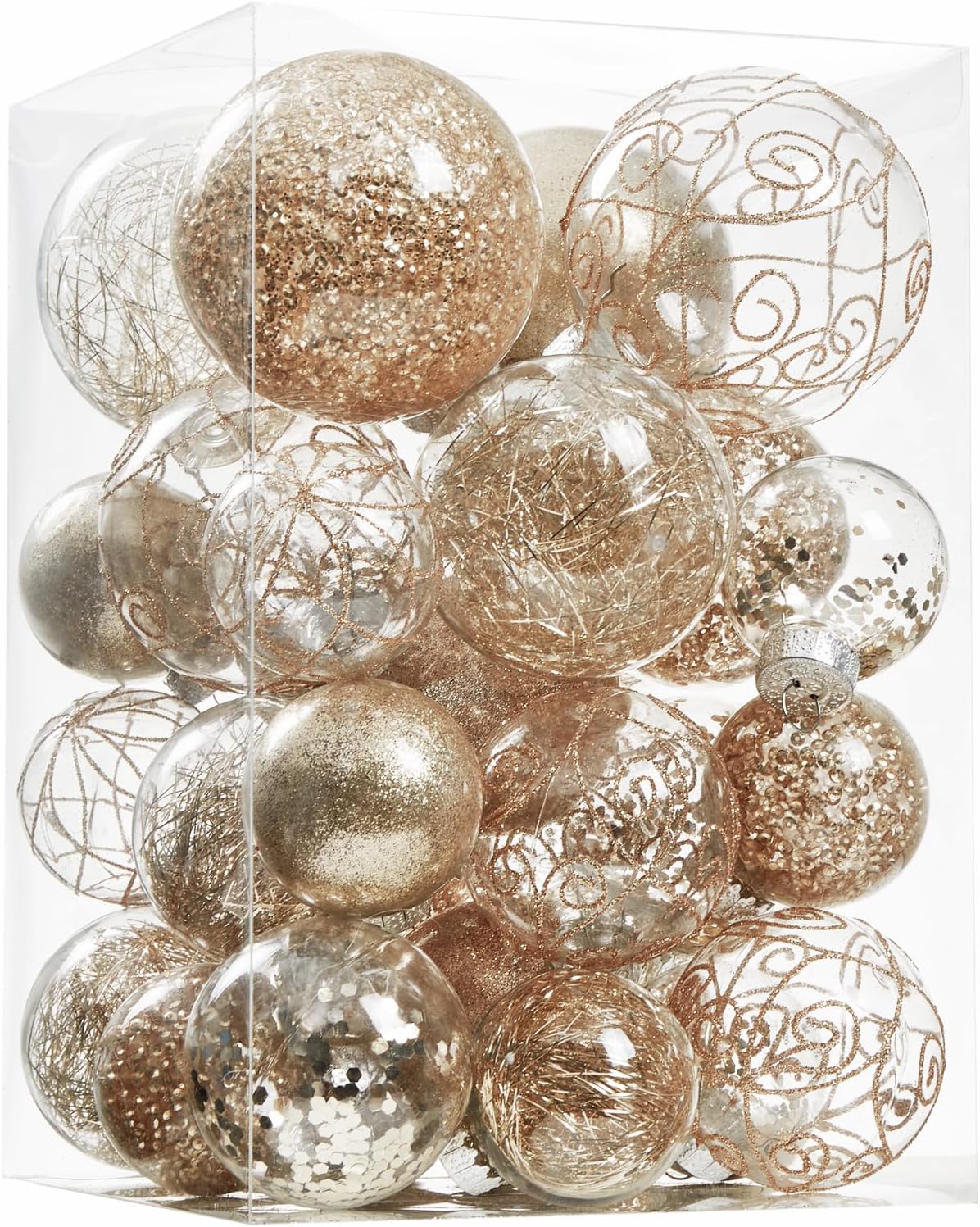 Wironlst Adornos de bola de Navidad inastillables de plástico transparente grande, juego de bolas decorativas con relleno delicadas decoraciones