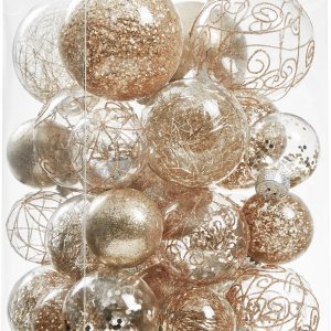 Wironlst Adornos de bola de Navidad inastillables de plástico transparente grande, juego de bolas decorativas con relleno delicadas decoraciones Wironlst Adornos de bola de Navidad inastillables de plástico transparente grande, juego de bolas decorativas con relleno delicadas decoraciones
