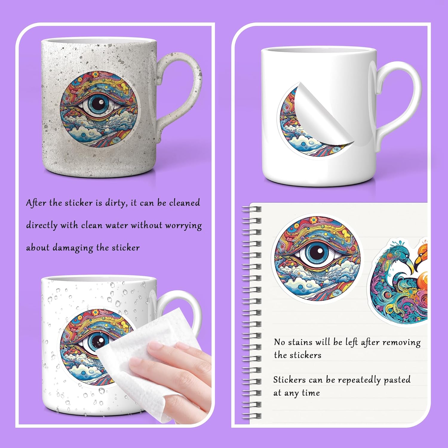 Paquete de 100 calcomanías Trippy Hippie para adultos, accesorios Trippy para adultos, botella de agua para laptop, botella de agua, taza de