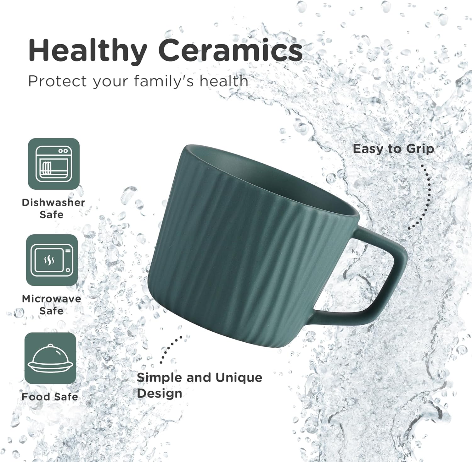 Juego de 6 tazas de café de cerámica, juego de leche y té con estante, taza de 8 onzas para té, latte, capuchino, café moca y yogur (blanco x 2 +