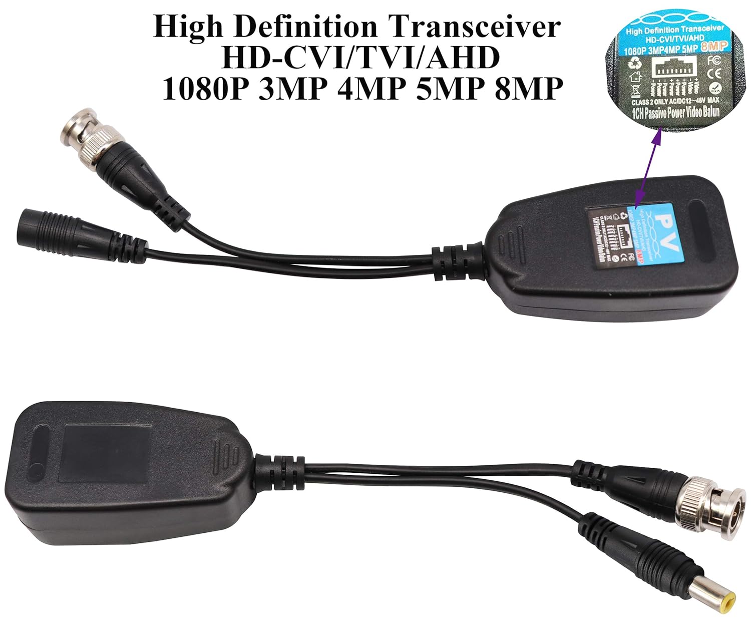 Video Balun Transmisor Transceptor RJ45 a BNC HD-CVITVIAHDCVBS con conector de alimentación CC para 1080P 3MP 4MP 5MP 8MP CCTV Sistema de cámaras de