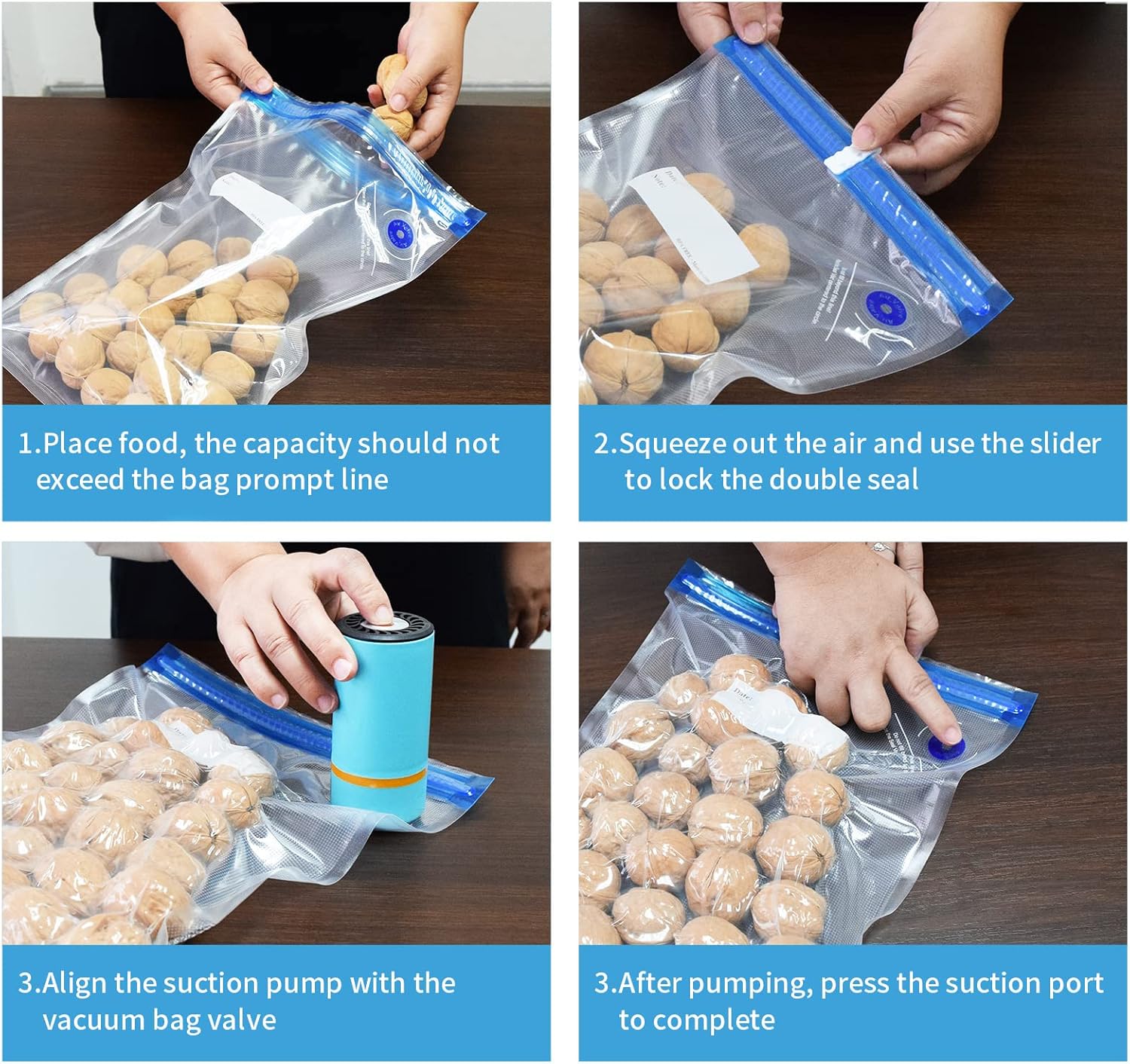 Bolsas reutilizables para Sous Vide, 20 bolsas selladoras al vacío de 8.5 x 8 pulgadas con cremallera para alimentos, sin BPA, reutilizables,