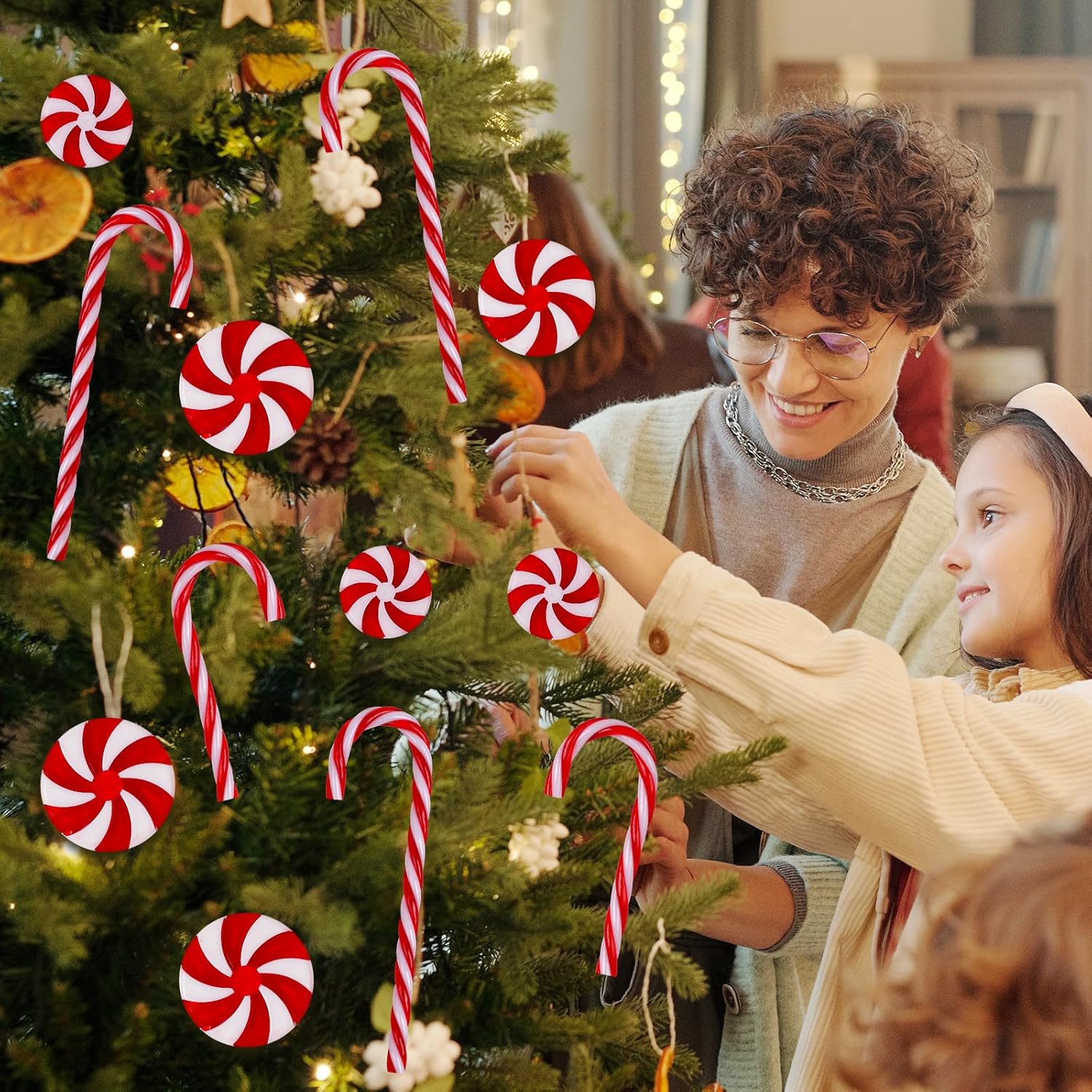 48 adornos colgantes de bastón de caramelo de Navidad, guirnalda de remolinos de caramelo, decoraciones de árbol de Navidad, bastón de caramelo de