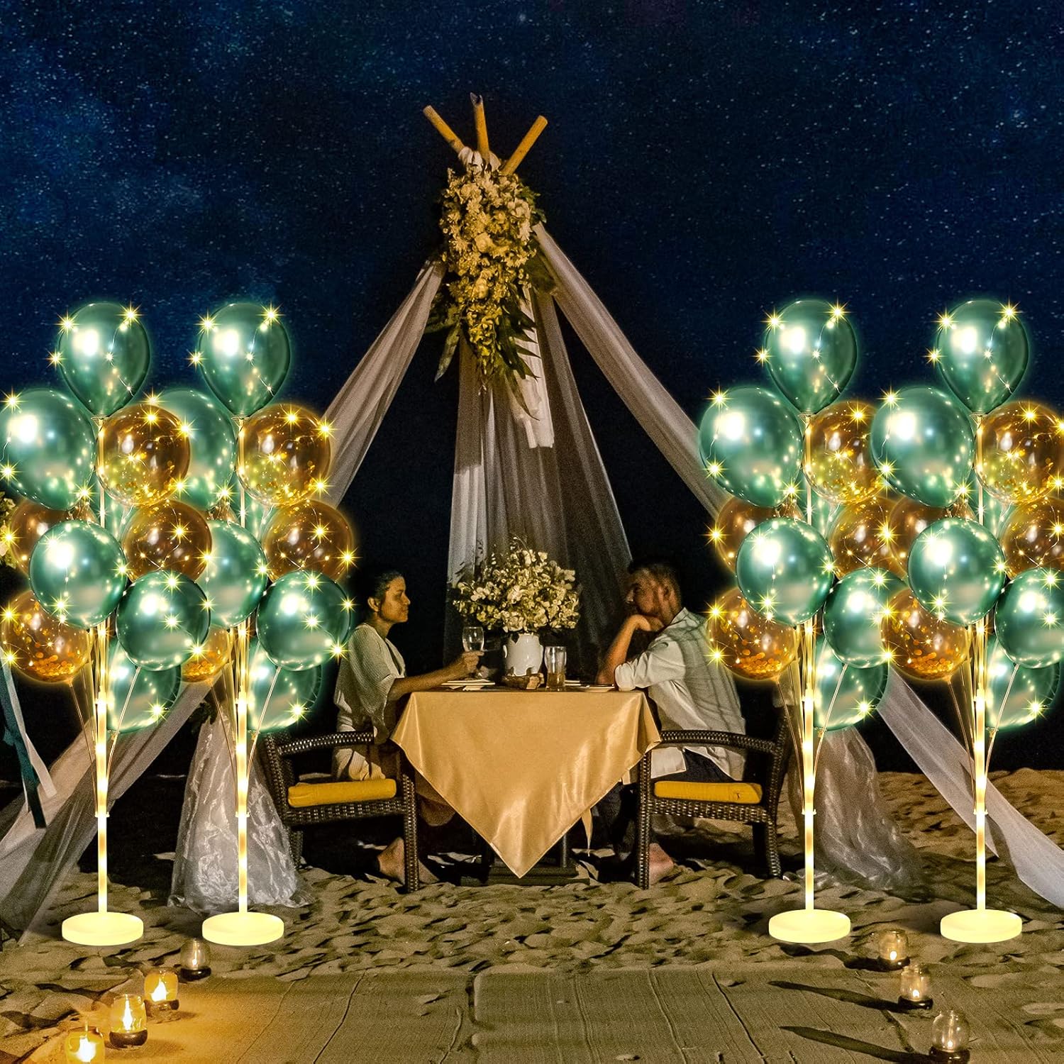 Juego de 4 columnas de globos para suelo con soporte para globos, torre de globos, decoración de telón de fondo para bodas, cumpleaños, baby shower,