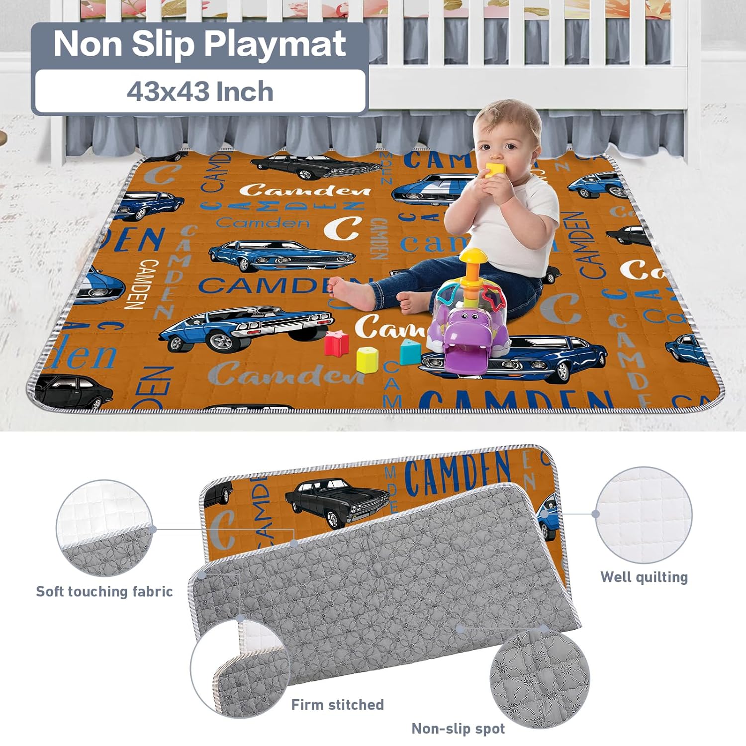 Alfombrillas de juego personalizadas para bebé alfombrilla plegable personalizada para gatear para niños pequeños, alfombra de juego para bebé de 43