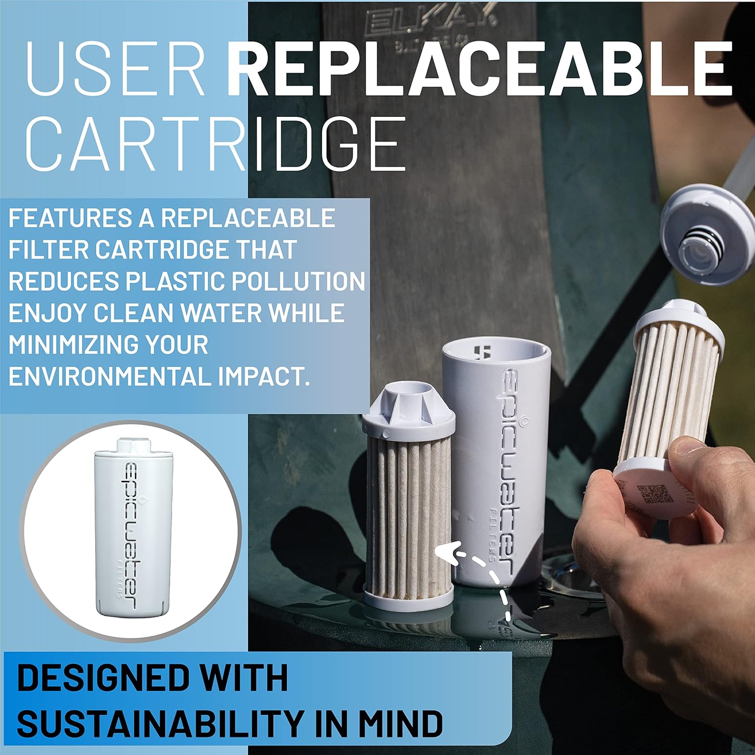 Epic Water Filters Botella de agua Nalgene OG Sustain Tritan fabricada en Estados Unidos y filtro de 75 galones, elimina el 99.99% de las impurezas