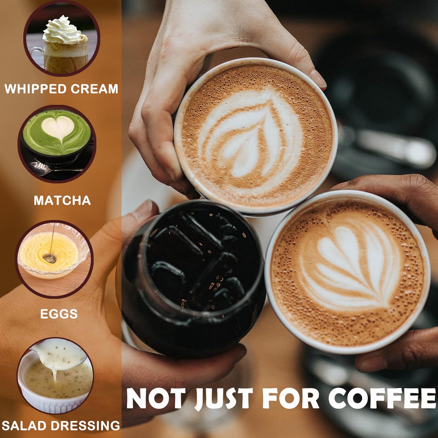 Espumador de café de mano, espumador de mano recargable por USB, espumador de leche de mano ajustable para capuchinos, chocolate caliente, batidos,