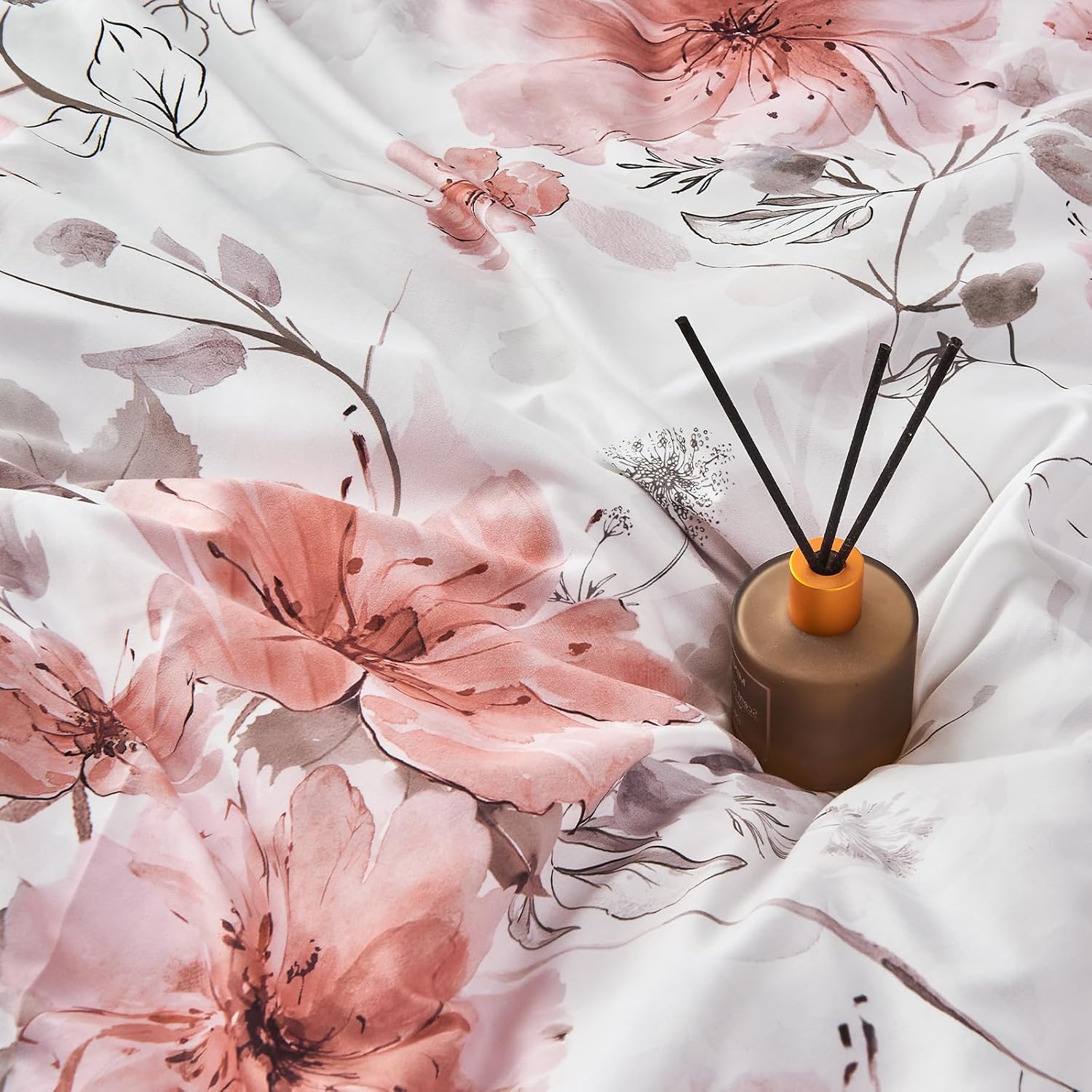 DESIHOM Juego de edredón de 3 piezas con estampado floral rosa y 2 fundas de almohada, de microfibra con estampado floral, reversible, transpirable