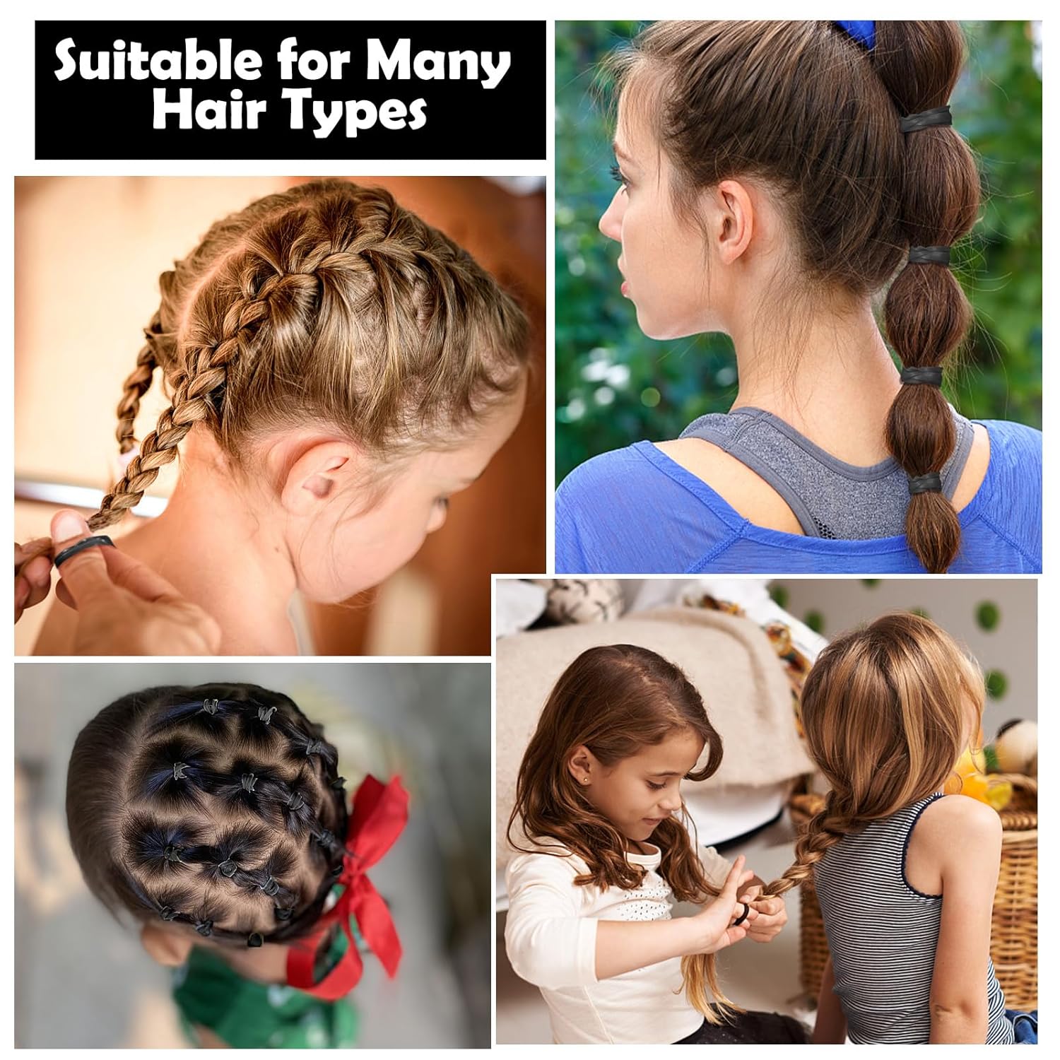 2000 bandas de goma negras para el cabello con 27 herramientas de peinado, pequeñas bandas elásticas para el cabello con cola Topsy Herramientas