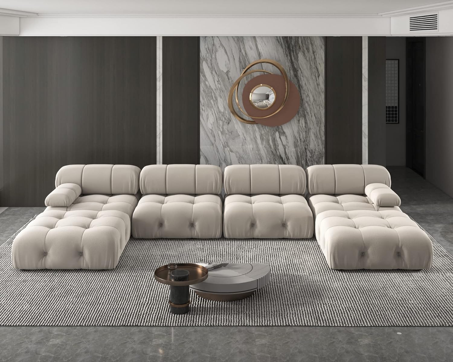 Sofá modular moderno de terciopelo, sofá modular minimalista en forma de U de 6 plazas con 2 otomanas para sala de estar, oficina, apartamento (138