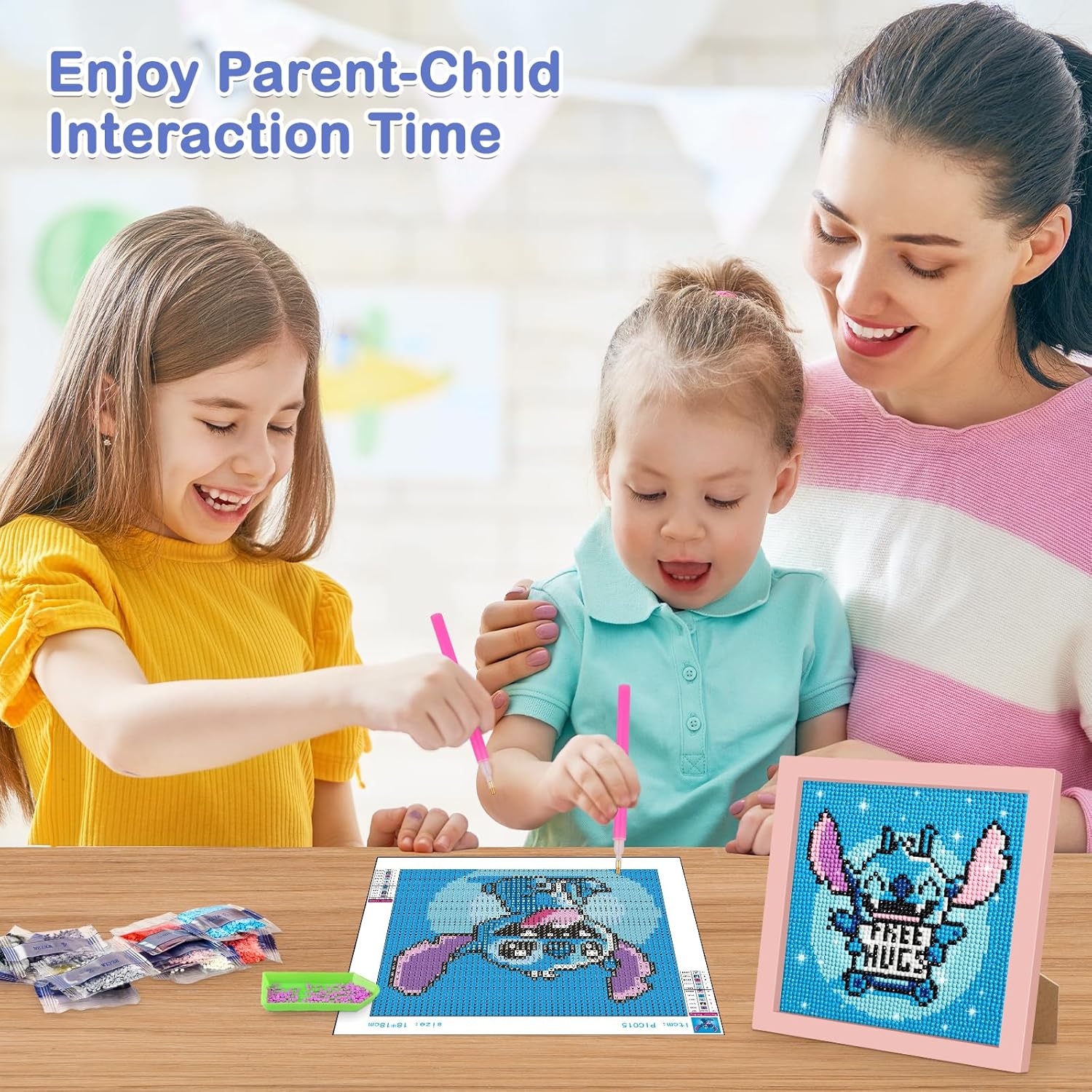 MOGTAA Paquete de 2 kits de pintura de diamantes para niños con marco, arte de diamantes de dibujos animados para niños de 6 a 8 a 10 a 12 años,