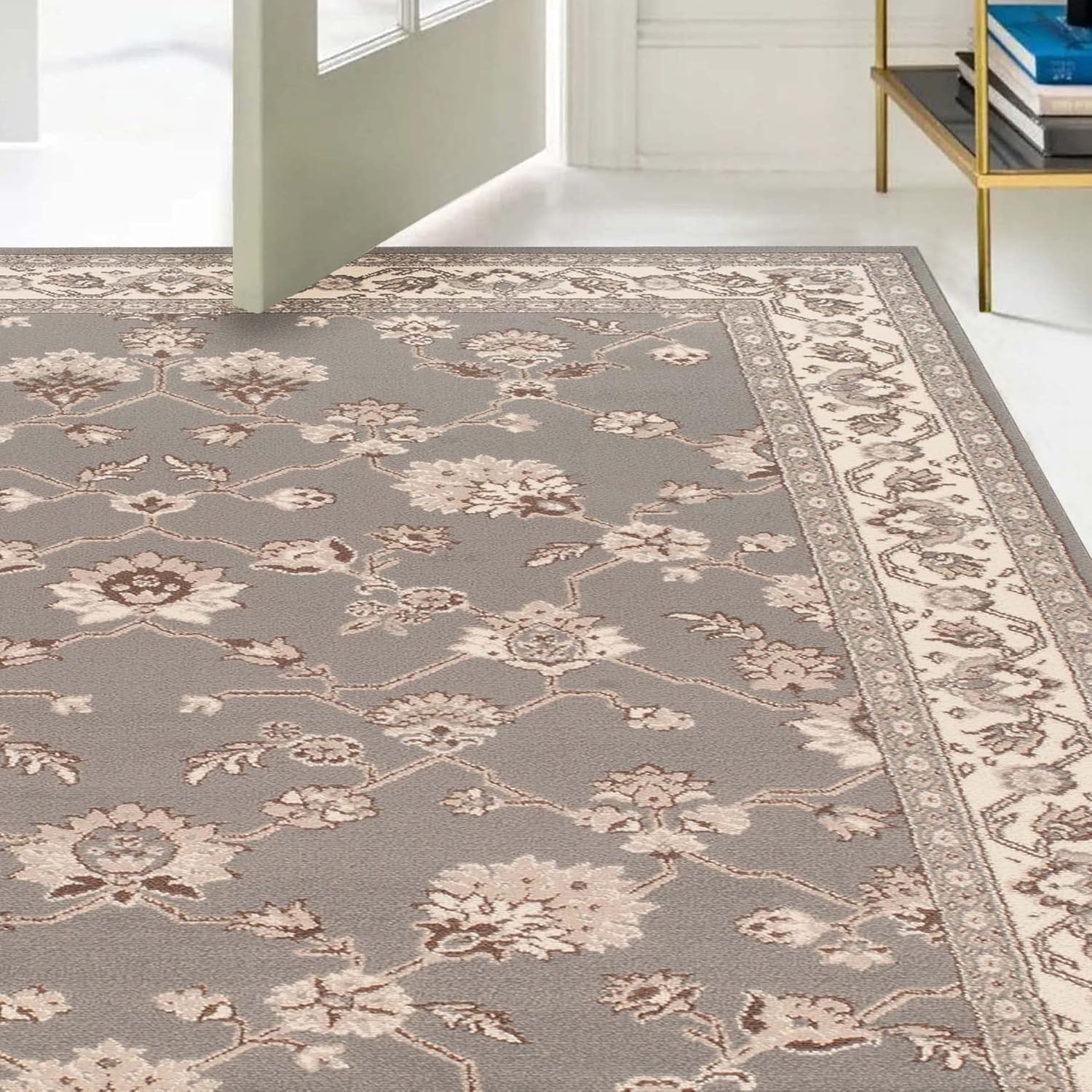 Superior Elegant Kingfield Collection – Alfombra de área de 0.315in de altura con respaldo de yute, diseño clásico de alfombra bordada,