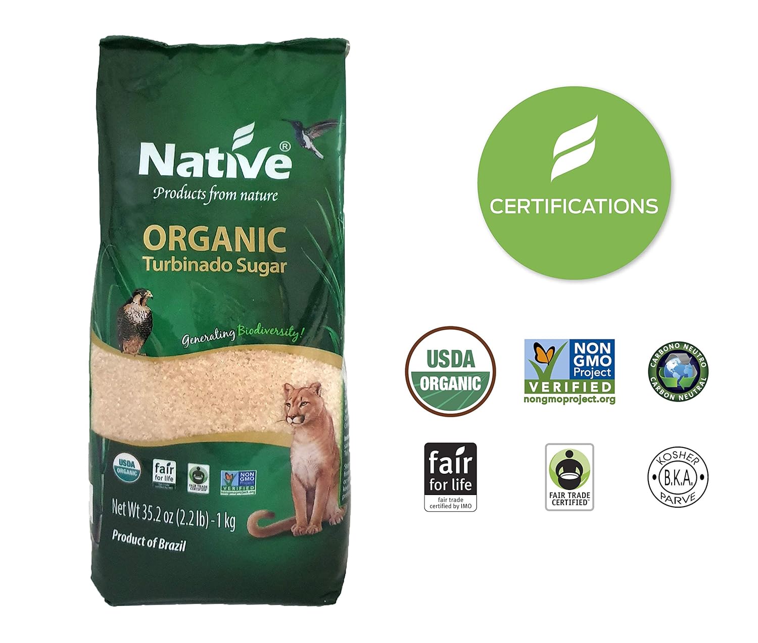 Native Organic – Azúcar de caña turbinado (Demerara), 2.2 libras (paquete de 12)