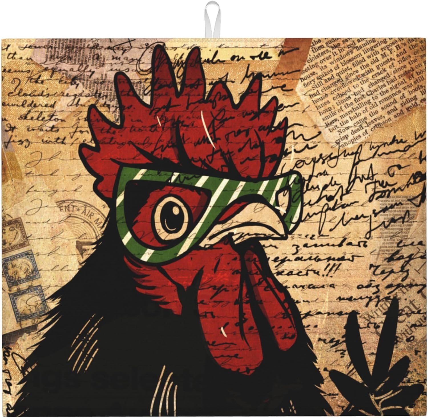 Sriyanka Tapete de secado de platos de gallo para encimera de cocina, granja, café, absorbente, de microfibra, tapete para escurrir platos, tamaño