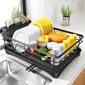 Escurridor de platos para encimera de cocina, escurridor grande con escurridor, escurridor de platos inoxidable con soporte para utensilios para Escurridor de platos para encimera de cocina, escurridor grande con escurridor, escurridor de platos inoxidable con soporte para utensilios para