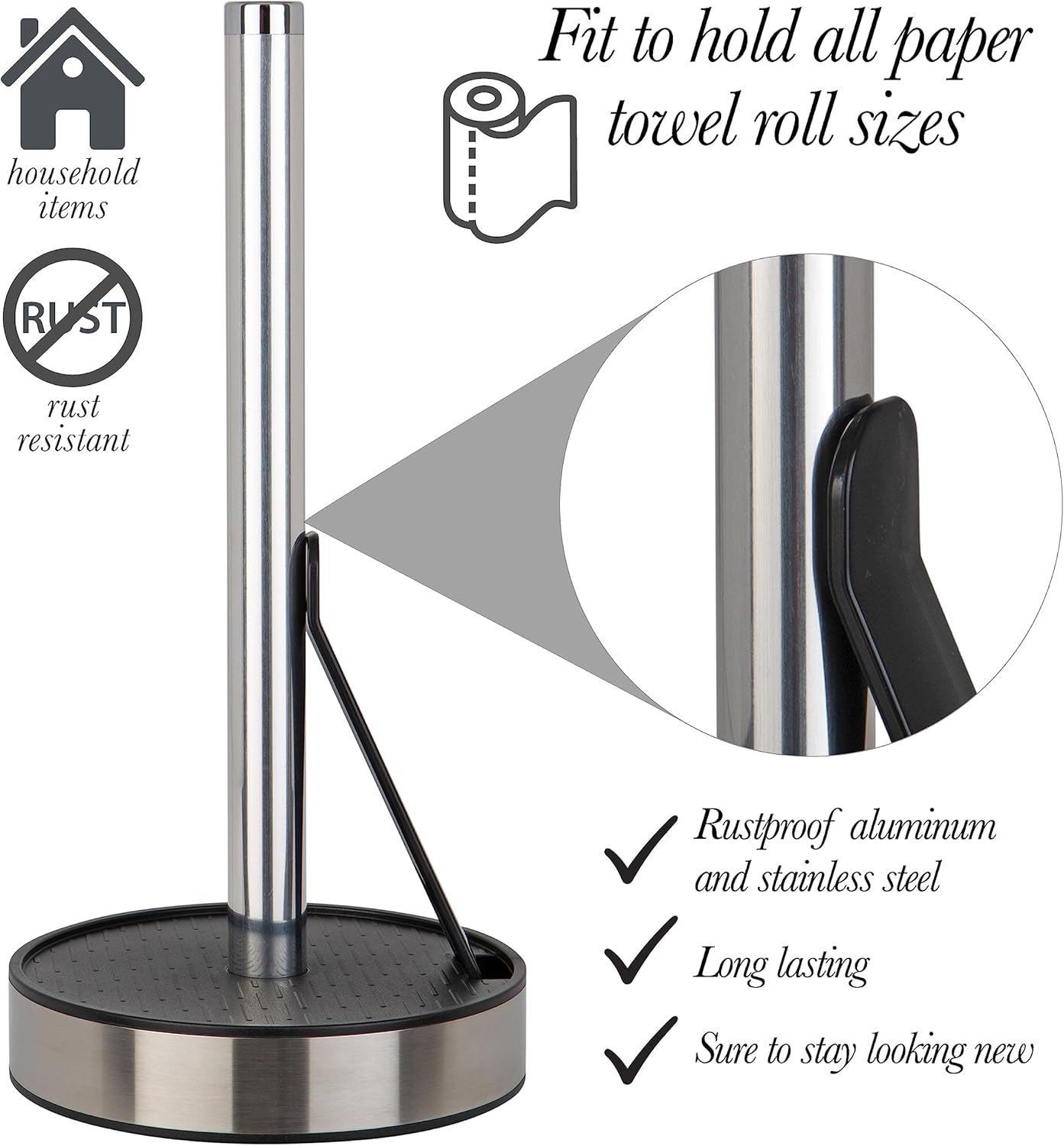 Kitchen Details Easy Tear – Dispensador de toallas de papel de lujo con brazo de suspensión, de pie, encimera, capacidad para 1 rollo gigante, color