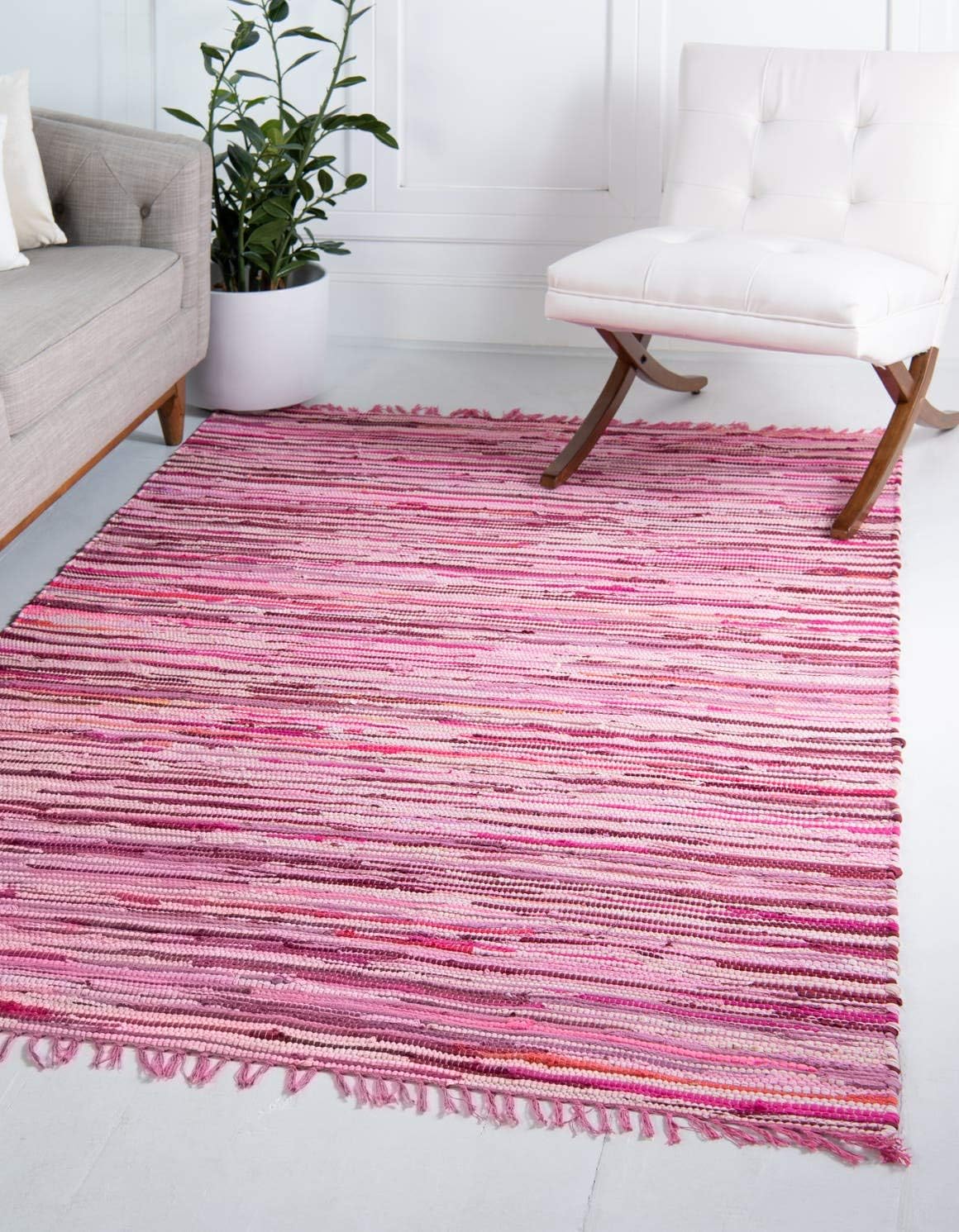 Unique Loom Chindi Cotton Collection – Alfombra tejida a mano de fibras naturales CCH002, 5 x 8 pies, rosamarfil