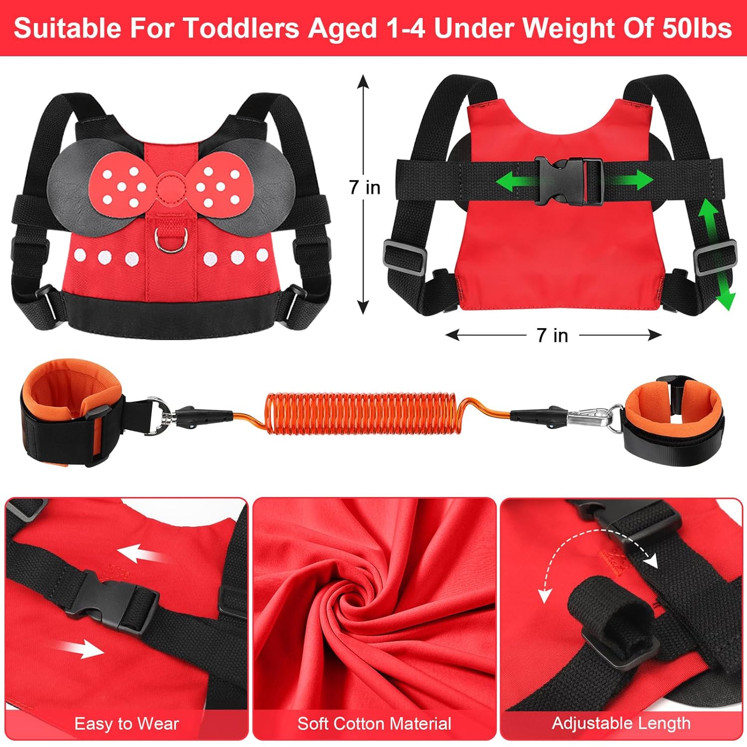 Accmor Correa de arnés para niños pequeños + eslabón de muñeca antipérdida, paquete de 2 lindas correas de arnés para niños, adorable correa para