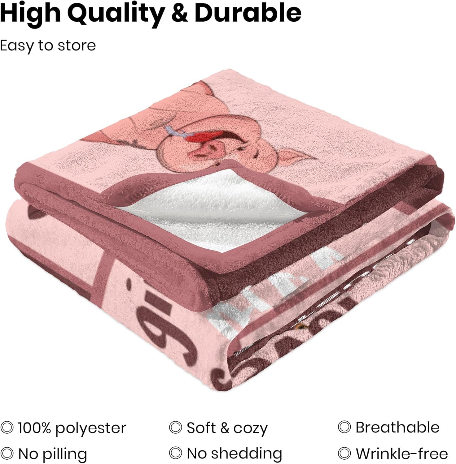 Manta de franela de cerdo lindo para niñas y niños, manta de forro polar con texto en inglés “I Just Really Like Pigs”, súper suave y mullida, con