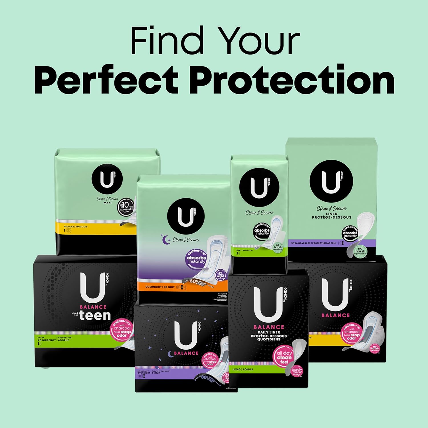 U by Kotex Clean & Secure Maxi Pads, absorción regular, 192 unidades (4 paquetes de 48) (el embalaje puede variar)