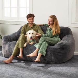 Homguava Puf de gran tamaño para adultos, sofá de puf gigante, sofá de suelo con funda de piel sintética suave y reposabrazos anchos, sofá grande Homguava Puf de gran tamaño para adultos, sofá de puf gigante, sofá de suelo con funda de piel sintética suave y reposabrazos anchos, sofá grande