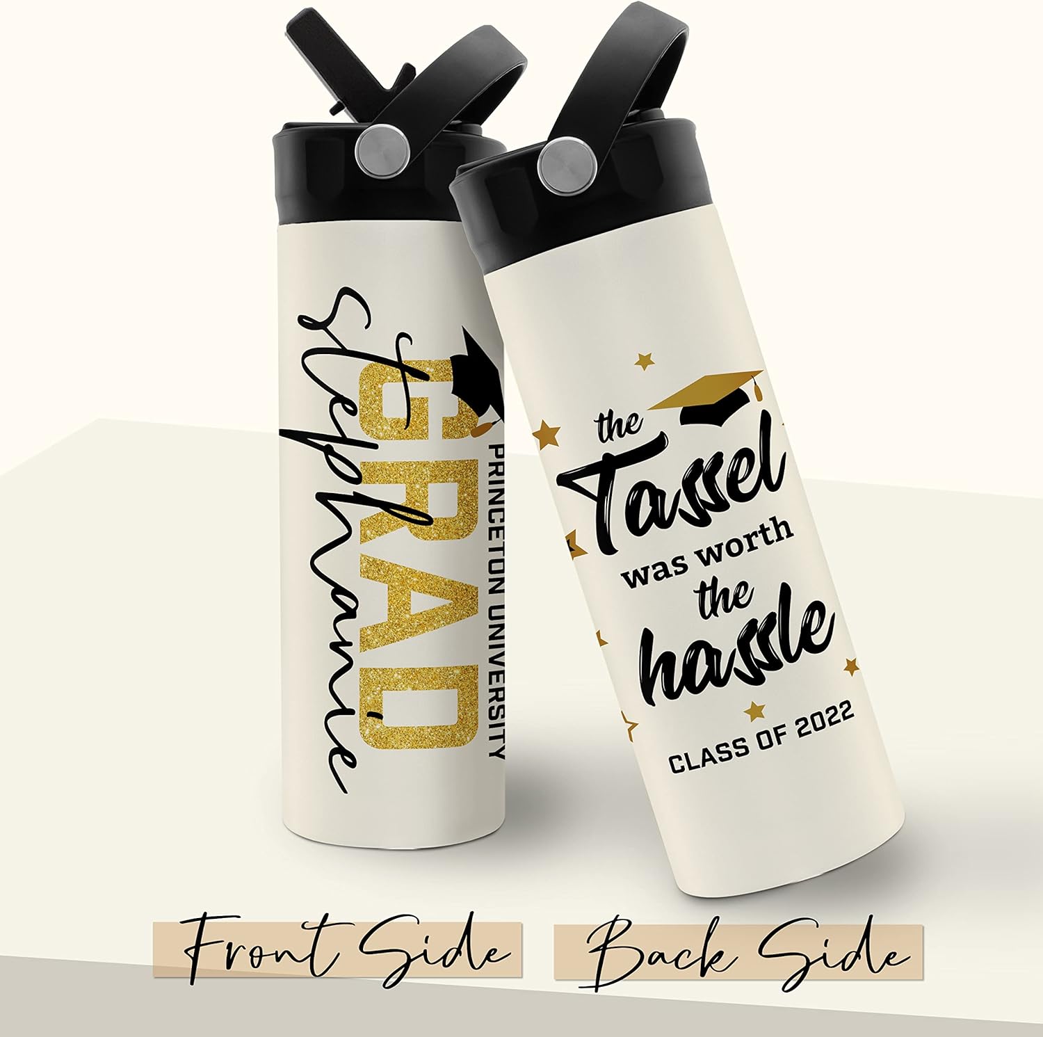 Regalos de graduación para ella, botella de agua de graduación personalizada con tapa con popote, 20 onzas, 8 diseños, regalos de graduación para