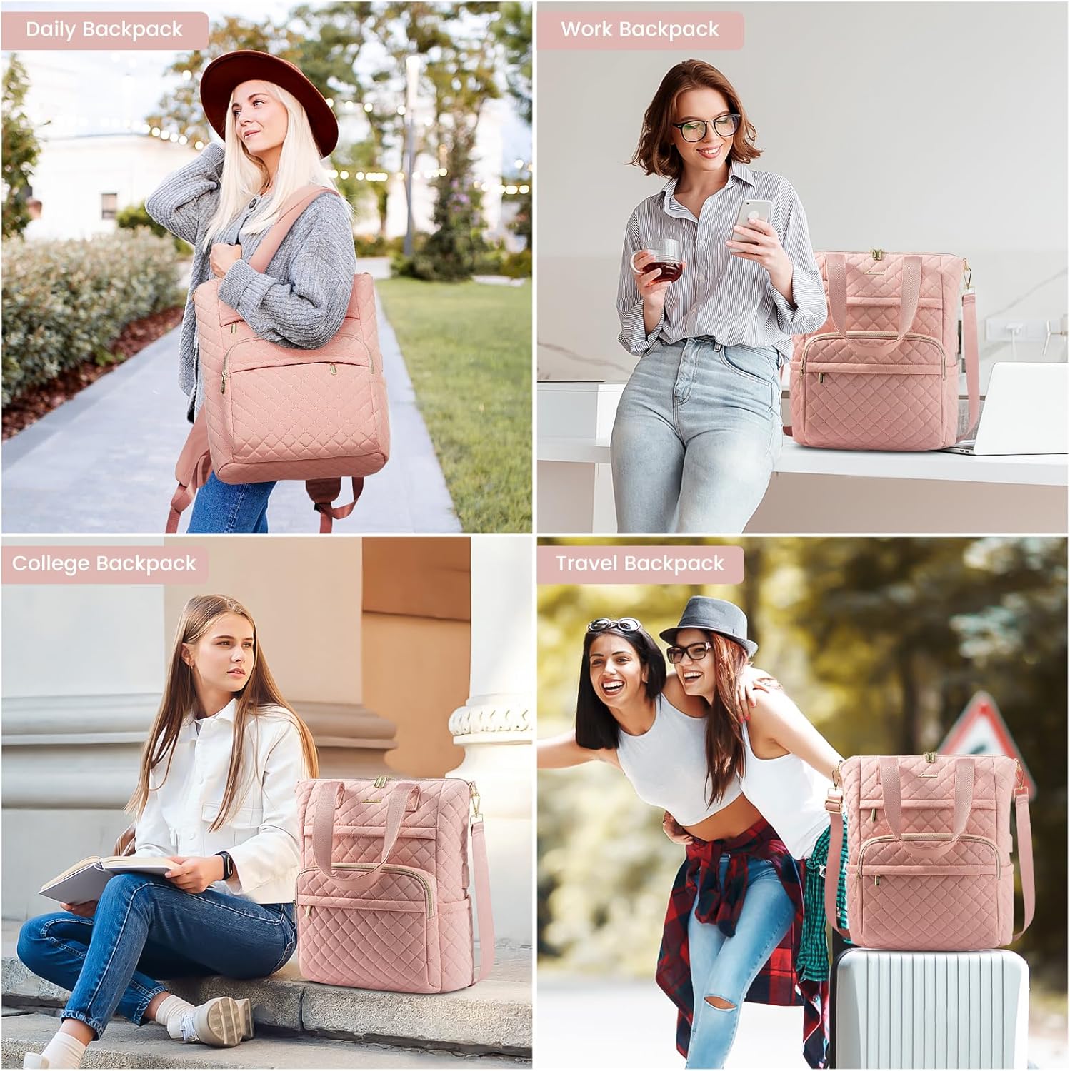 LOVEVOOK Mochila para laptop para mujer, Rosado, Mochila de viaje para computadora portátil y profesor universitario