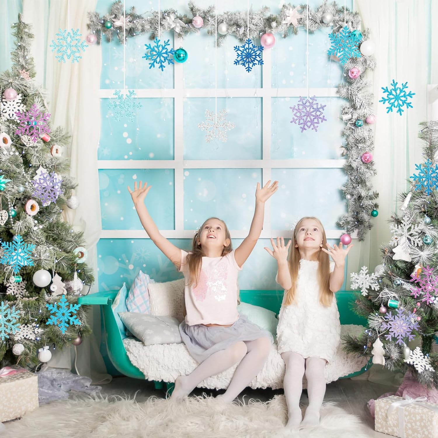 Zonon 48 piezas de recortes de copo de nieve para decoración de invierno y Navidad, recortes de papel de copo de nieve con puntos de pegamento para